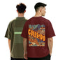 Nobero MenS Graphic Print Oversized Fit T-Shirt (1M-Twts-C0933-X_Wine Red/Olive Green