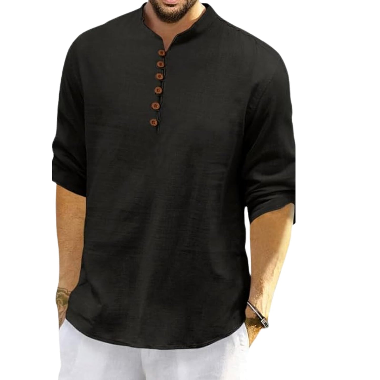 Royalscout MenS Cotton Polyester Blend Solid Regular Fit Full Sleeve Short Kurta | Ethnic, Lightweight Summer Kurta For Daily &