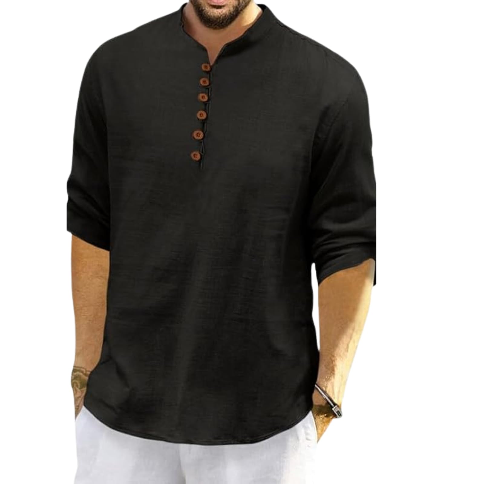 Royalscout MenS Cotton Polyester Blend Solid Regular Fit Full Sleeve Short Kurta | Ethnic, Lightweight Summer Kurta For Daily &