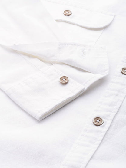 The Indian Garage Co Men White Solid Slim Fit Linen Casual Shirt