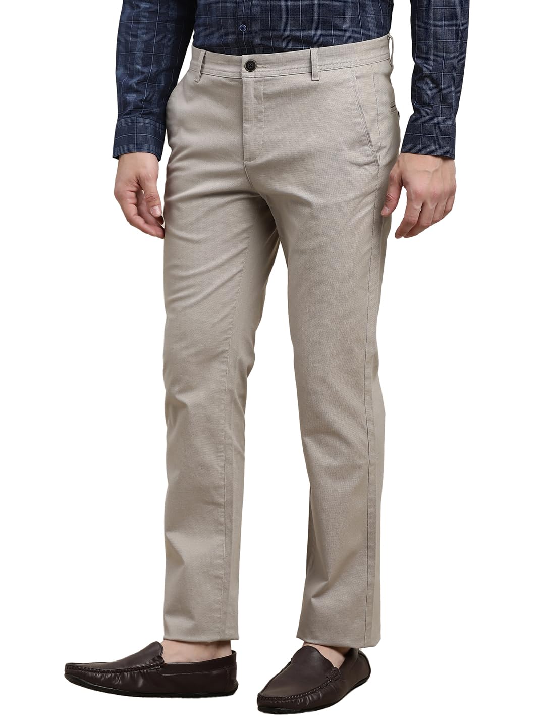 Turtle Men Cotton Stretch Ultra Slim Fit Printed Grey Melange Flat Front Casual Trouser || Pant || Mens Trouser
