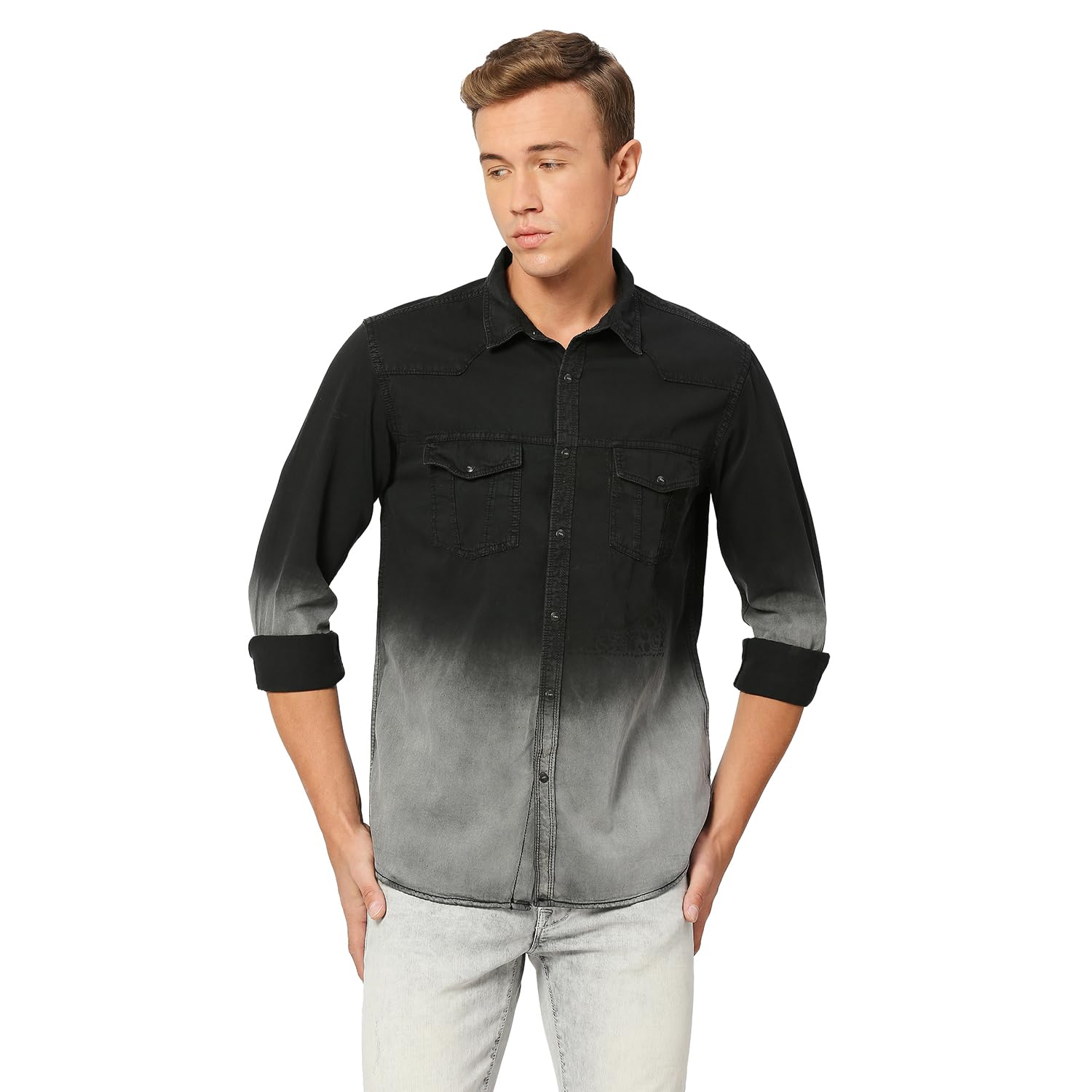 Pepe Jeans Finn Ls Printed Ombre Denim Shirt, Dk Wash, Xxl