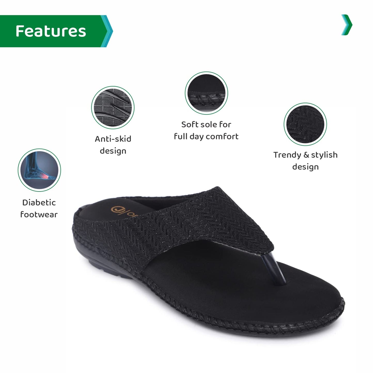 ORTHO JOY Extra-Soft Doctor Slippers for Women (Black)