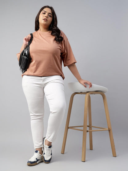 Juneberry 100% Pure Cotton Oversized Baggy Fit Drop Shoulder Solid Core Plus Size T-Shirt Combo For Women (Pack Of 2) (Po2_Jb_Ps