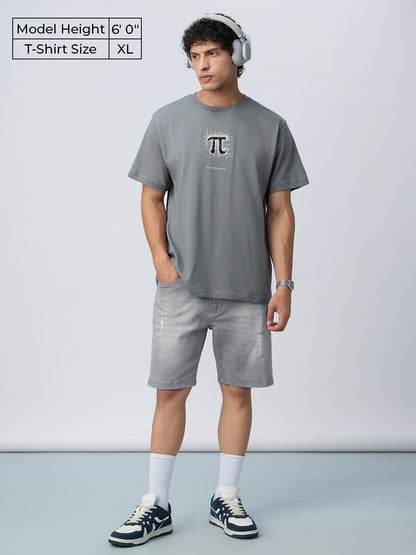 The Souled Store Irrational as Pi Men and Boys Short Sleeves Round Neck Grey Embroidered Relaxed Fit Lightweight All-Season Cott
