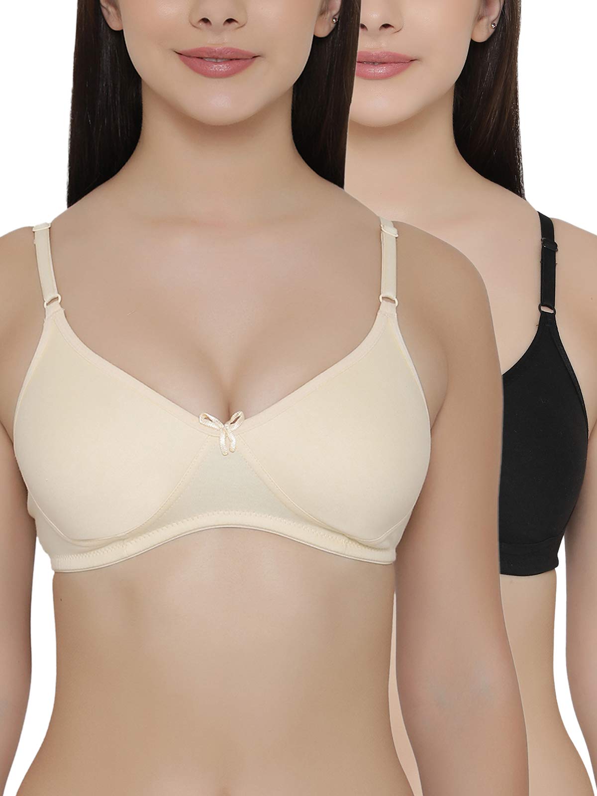 Clovia Womens Pack of 2 Non Padded Wirefree Bra in Cotton Blend (COMBBR156_Multi-Coloured_32B)