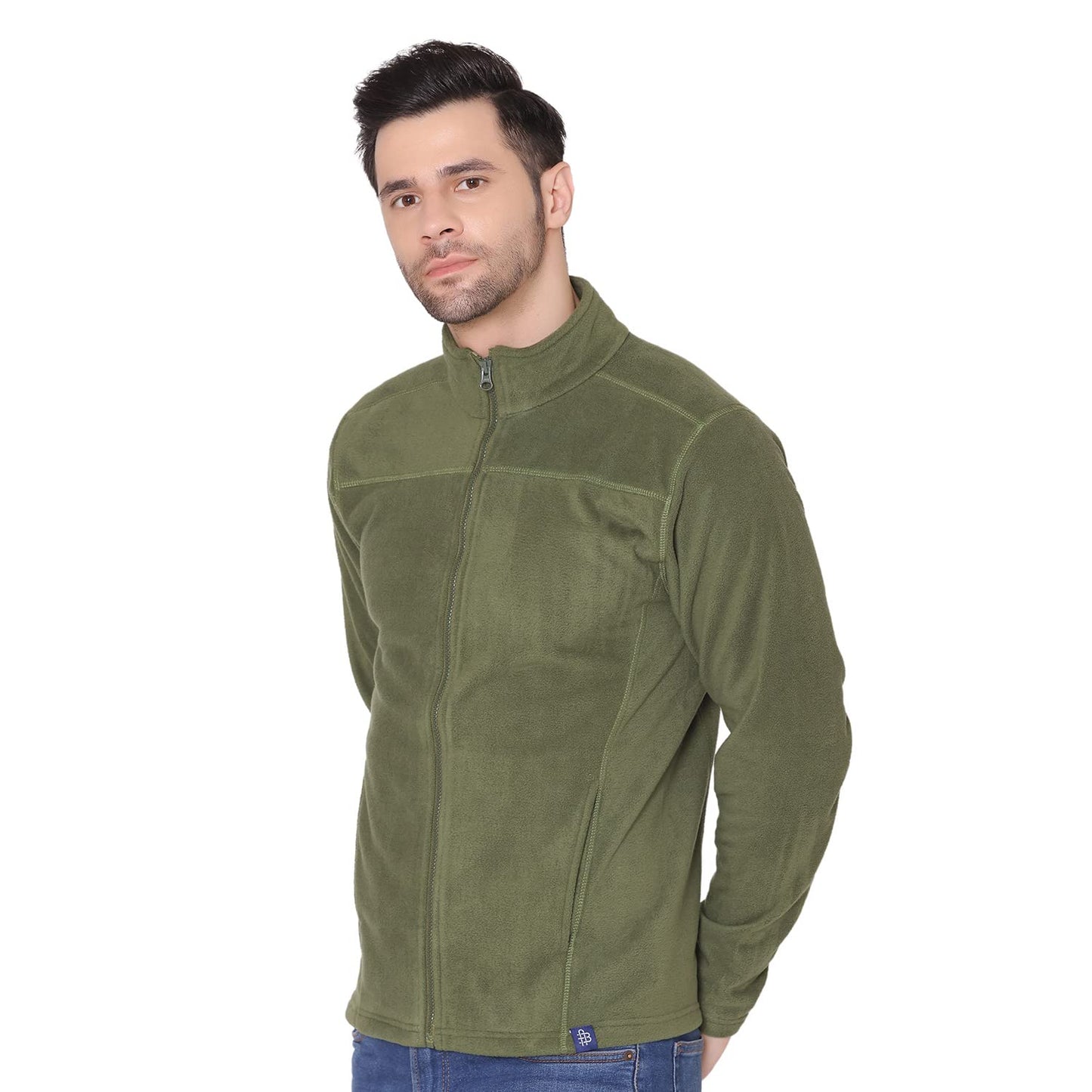 Bongio Mens Full Sleeves Polar Jacket - Olive Green