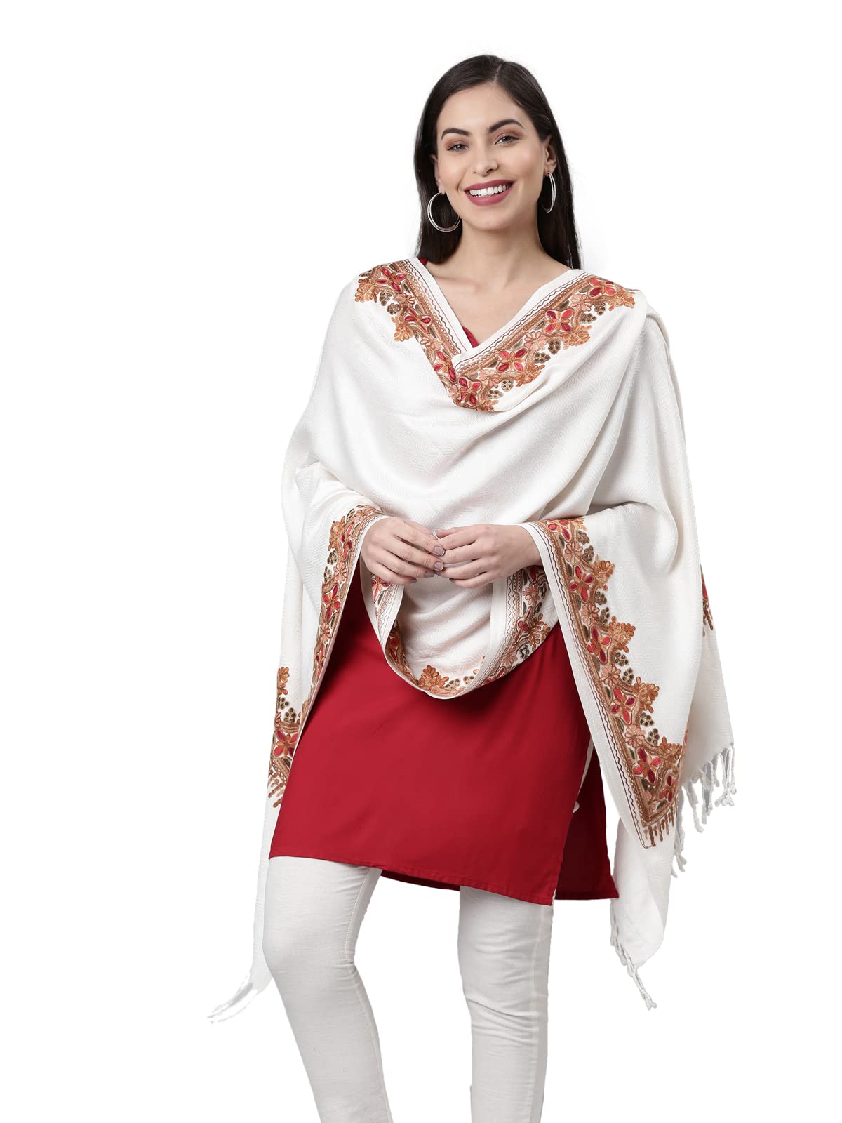 Pashmoda Women Ghazal Kashmiri Aari Embroidery Stole (Size: 71X203 CM)