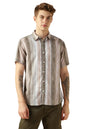 Dennis Lingo MenS Brown Cotton Spread Collar Short Sleeves Printed Shirts