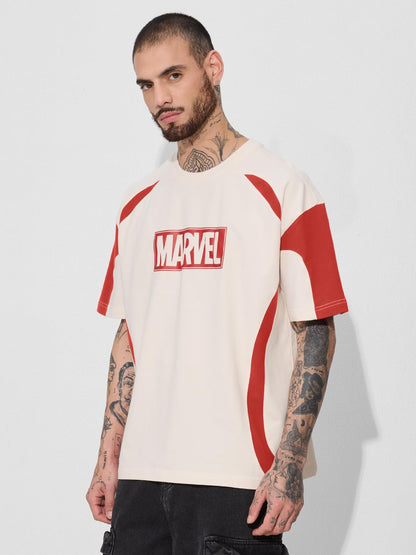 The Souled Store Official Marvel : Logo Mens and Boys Oversize Fit Half Sleeves Cotton T-Shirt