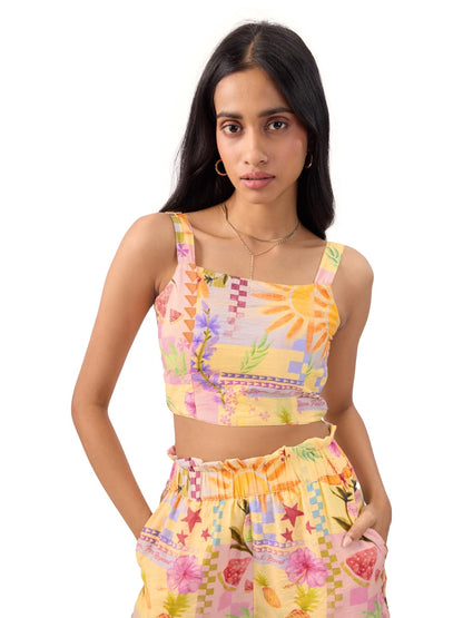 The Souled Store Tropical Summer Women and Girls Sleeveless Square Neck Multicolor All Over Printed Viscose Blend Bralette Top