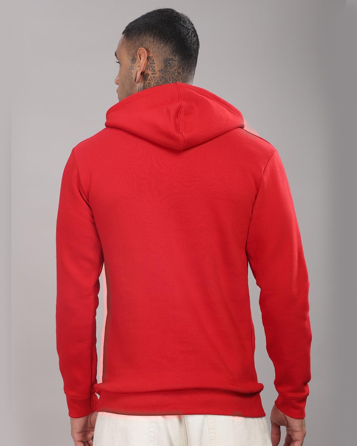 ADRO Men's Cotton Neck Hooded Sweatshirt (H20-M-PC-RD_Red)