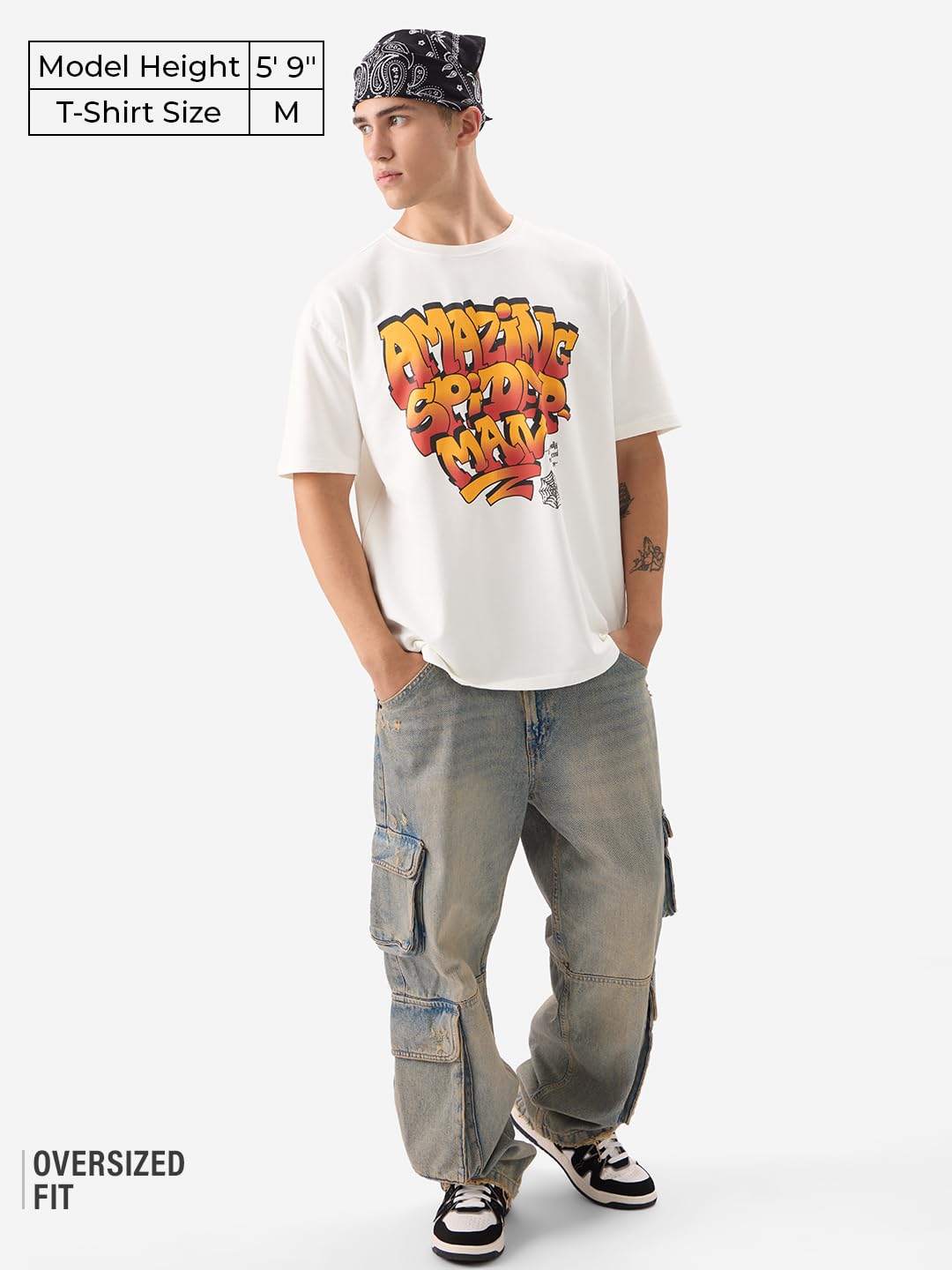 The Souled Store Official Spider-Man: Amazing Spiderman Men and Boys Marvel Short Sleeve Round Neck White Graphic Printed Cotton
