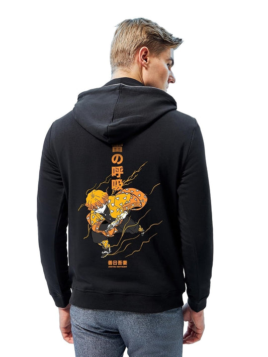 Bewakoof MenS Graphic Print Regular Fit Full Sleeve Hooded Cotton Blend Hoodies_628331_Black_Xl