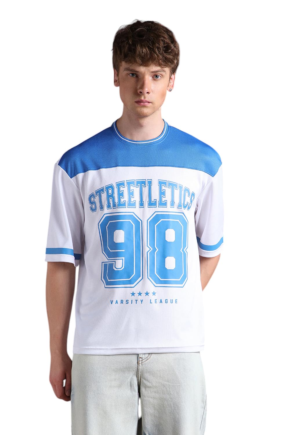 Hubberholme Men Printed Oversized Round Neck Half Sleeve Tshirts 127 White