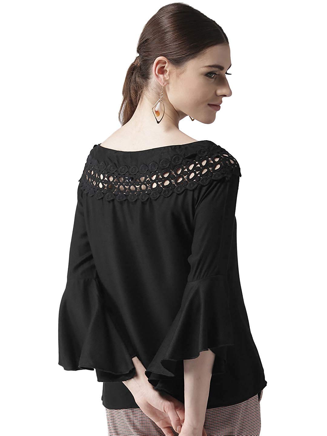 Style Quotient Women Solid Black Viscose Rayon Smart Casual top