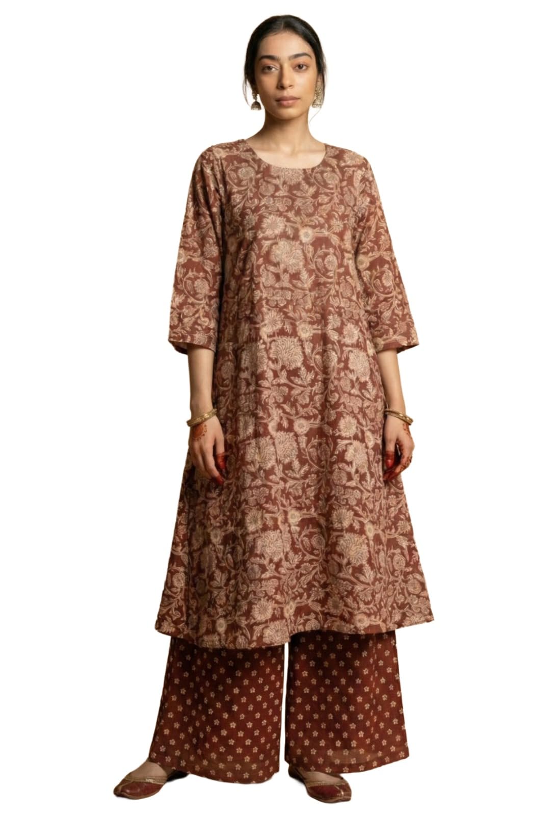 ANNI Designer Womens Viscose Blend Printed A-Line Kurta with Palazzo (KANITHA Rust_XL_Rust_X-Large)