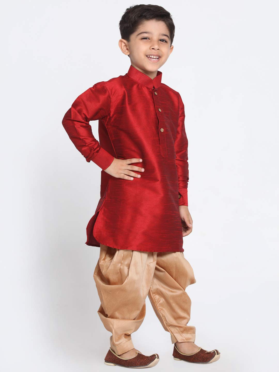 Vastramay Boys Pathani Style Kurta Cowl Patiala Dhoti Set For Onam - Traditional Ethnic Wear