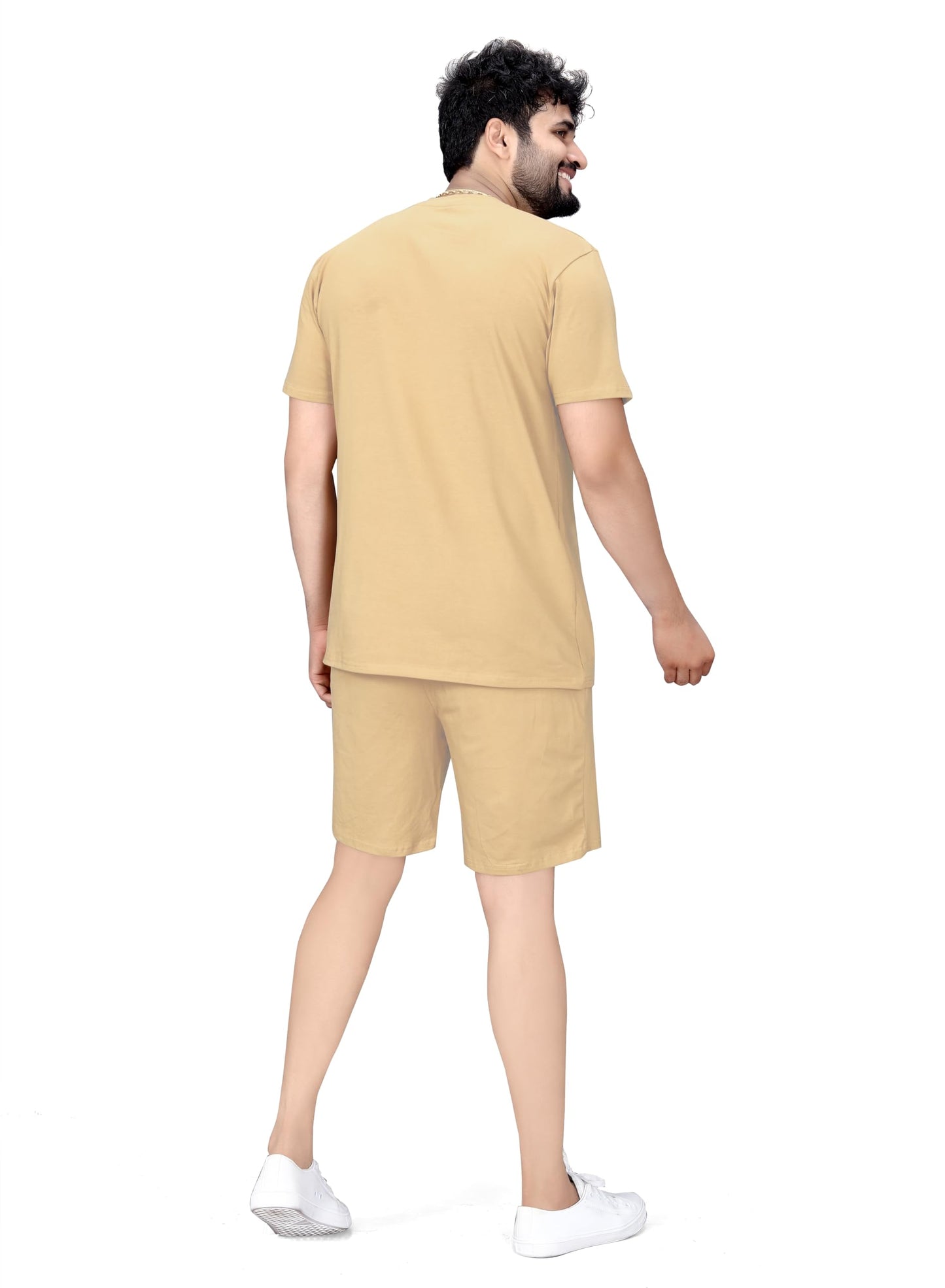 ELLITI Cotton Blend Casual Round Neck Half Sleeve Oversized Co-ord Set Mens, Pyjama Set, Sleepwear Loungewear T-Shirt and Short