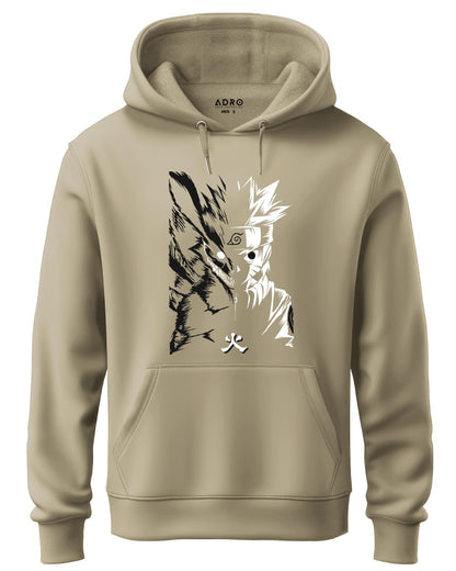 ADRO Mens Hoodies with Naruto Uzumaki Anime Printed, 100% Cotton 340GSM Warm & Soft Fabric. (H23-M-NRR-BE_Beige)