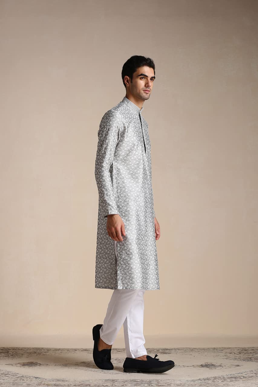Manyavar Kurta Set For Men, Full Sleeves Mandarin Collar Ethnic MenS Kurta Set For Engagement, Wedding, Party Blended Viscose P