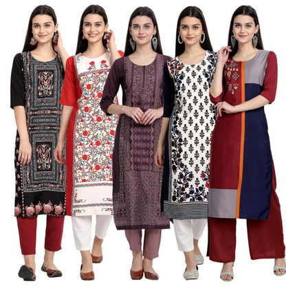 Pinkmint Womens Crepe Kurti for Womens ll Traditional Kurti for Women ll The Ultimate Kurti Collection (Pack of 5)