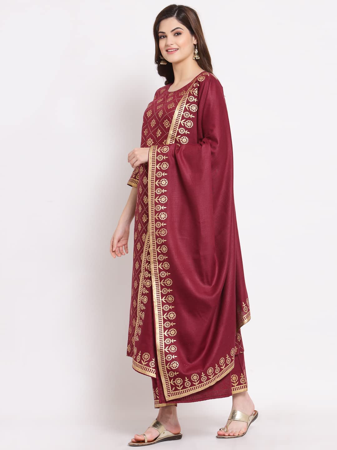 ANNI DESIGNER Women's Straight Cotton Kurta with Palazzo & Dupatta (KPZD-COT-10001-NEW-BLACK)