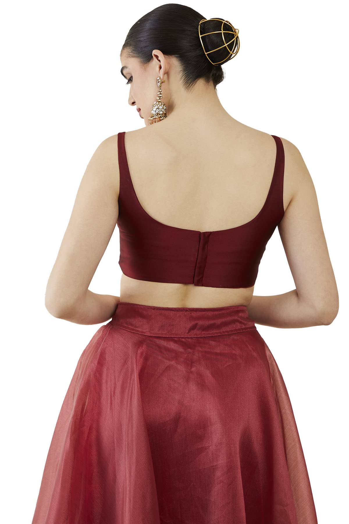 Soch Womens Maroon Taffeta Solid Sleeveless Padded Blouse