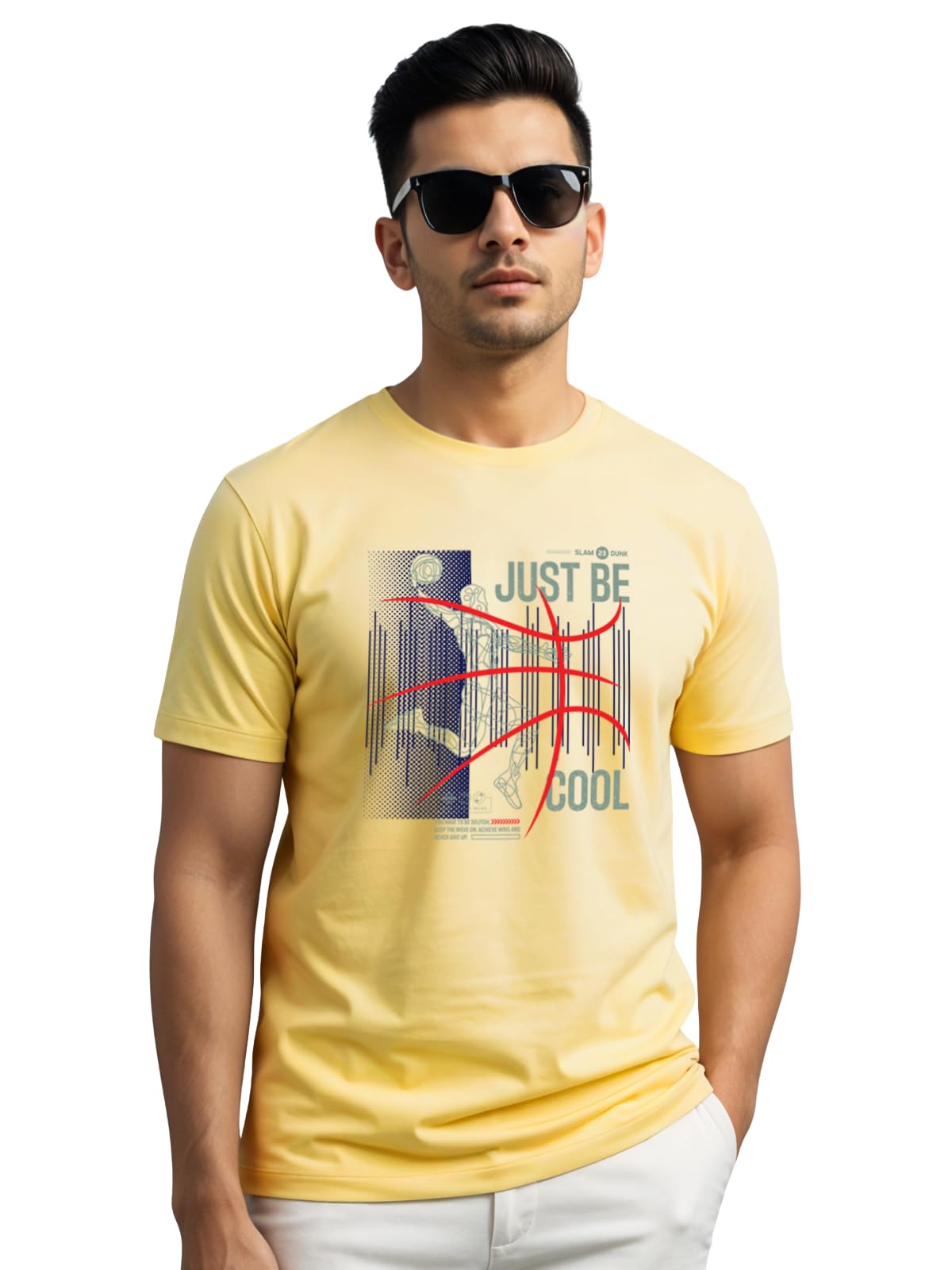 ADRO Men's Graphic Printed 100% Cotton T-Shirt - Regular Fit, Printed T-Shirts for Men (RN24-BCL-LY_Light Yellow)