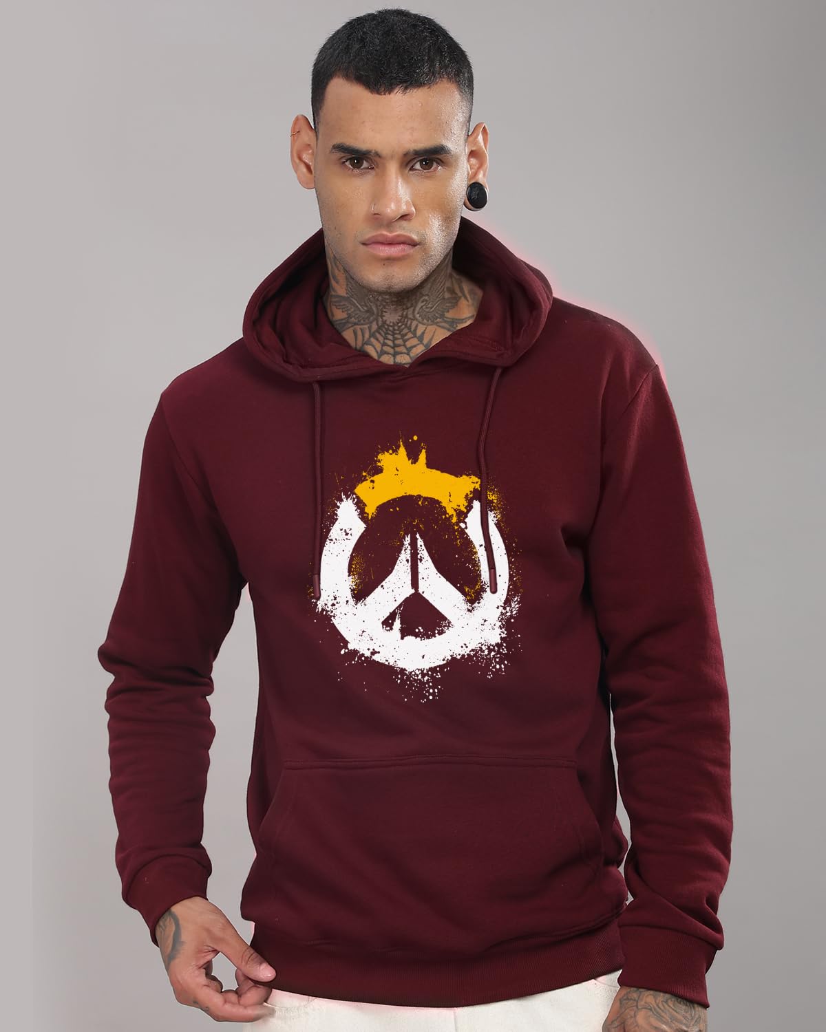 ADRO Men's Cotton Neck Hooded Sweatshirt (H-M-PC-MR_Maroon)
