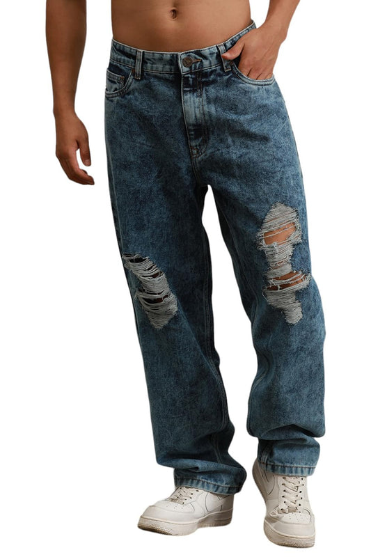 Hubberholme Men Blue Cotton Relaxed Fit Mid-Rise Solid Jeans