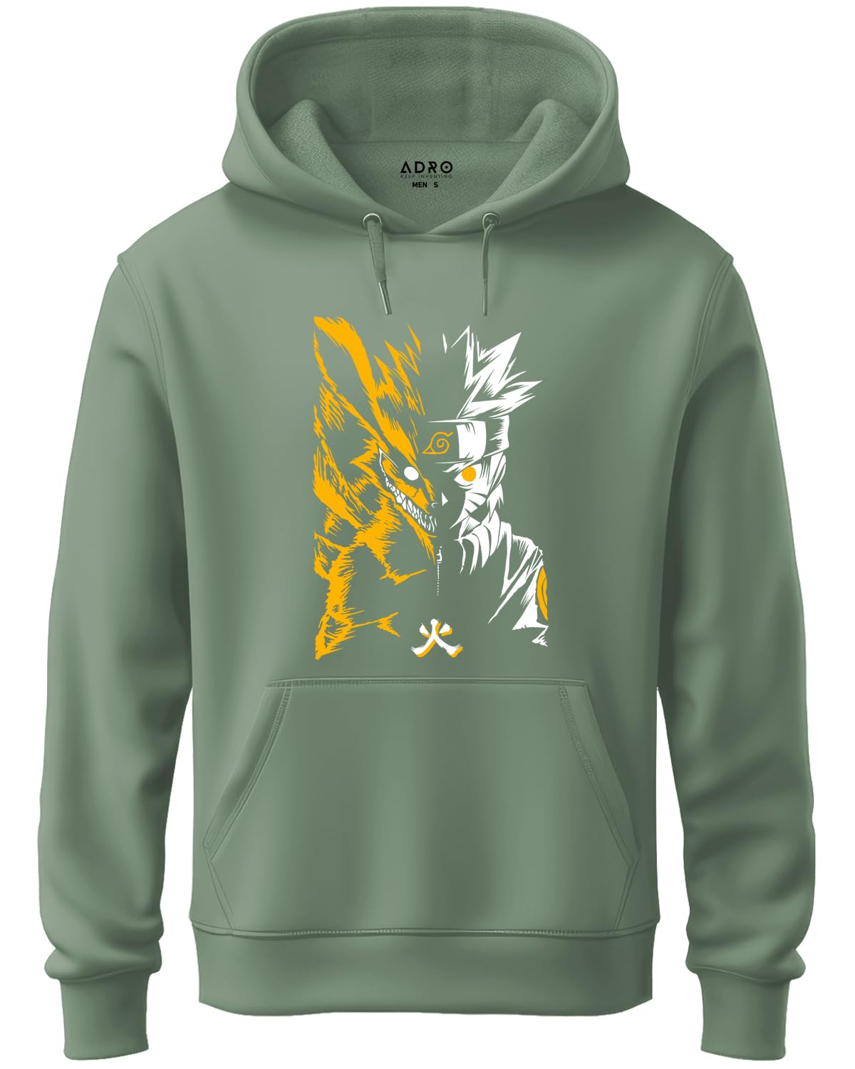 ADRO Mens Hoodies with Naruto Uzumaki Anime Printed, 100% Cotton 340GSM Warm & Soft Fabric. (H23-M-NRR-PT_Pista)