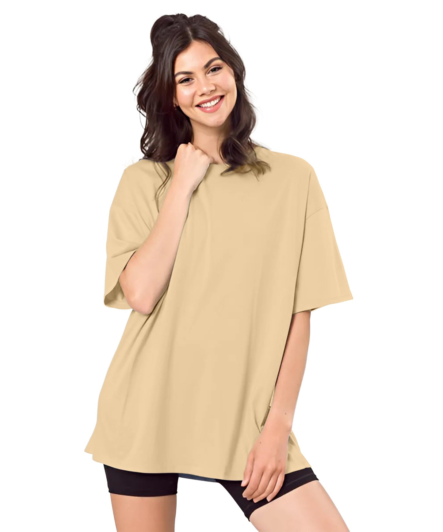SHODOX Womens Cotton Blend Oversized Drop Shoulder Solid T-Shirt(Pack of 1)