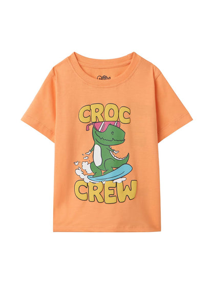 The Souled Store Originals : Croc Crew Boys Round Neck Multicolor Graphic Printed Cotton Half Sleeve T-Shirts