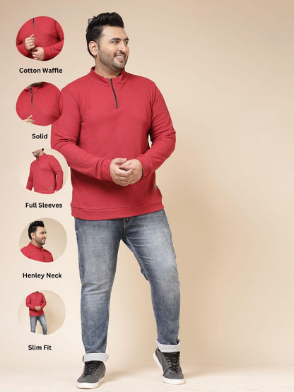 Rigo Waffle Knit Solid Plus Size T-Shirt for Men | Full Sleeves T-Shirt | Solid T-Shirts for Man | Stylish, Casual Wear Plus Siz