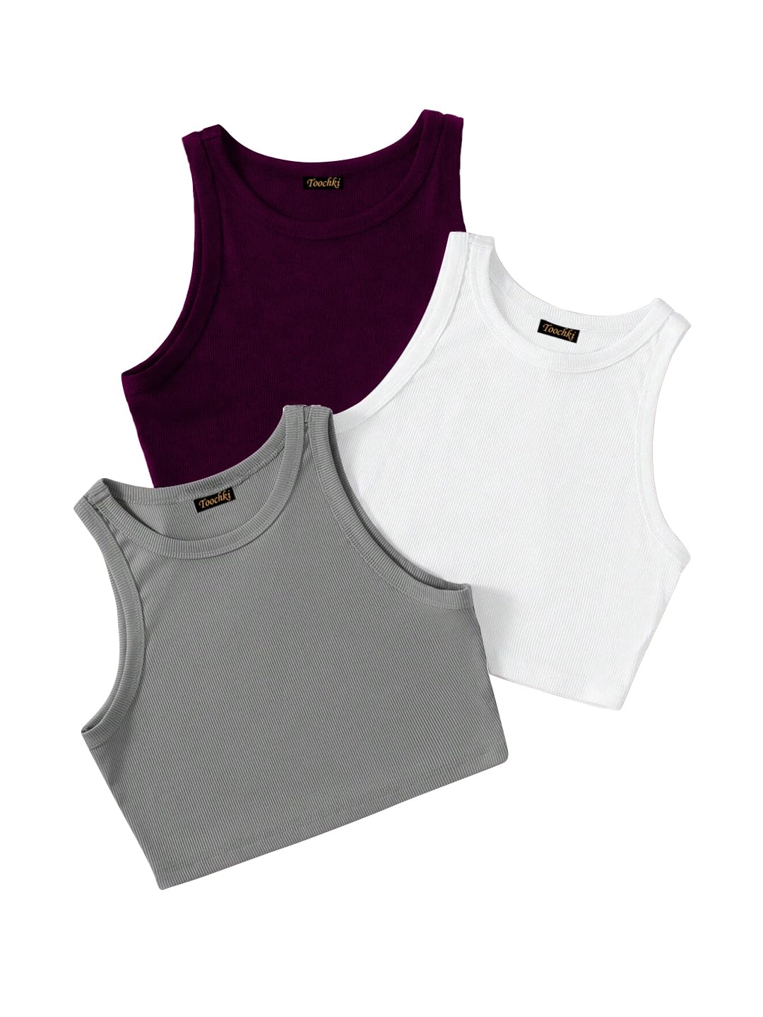 Toochki Tops for Woman | Spandex Top | Crop | Short | Western | for Jeans | Sleeveless | Stretchable | Pack of Three | Grey-Whit