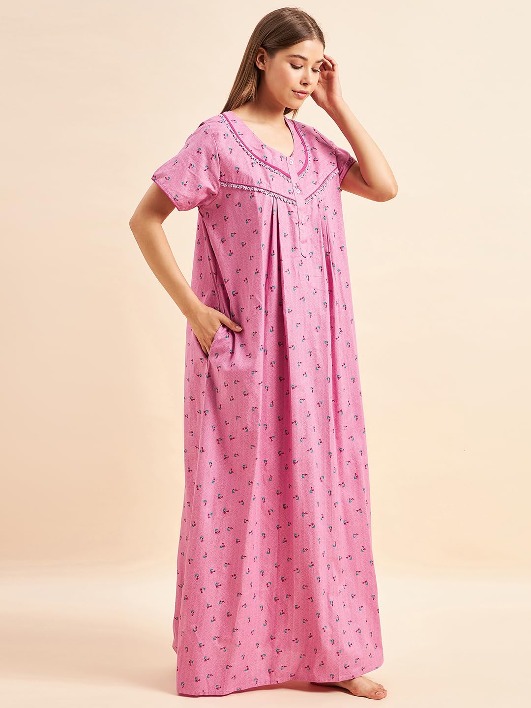 Sweet Dreams Women Printed Night Dress Rose