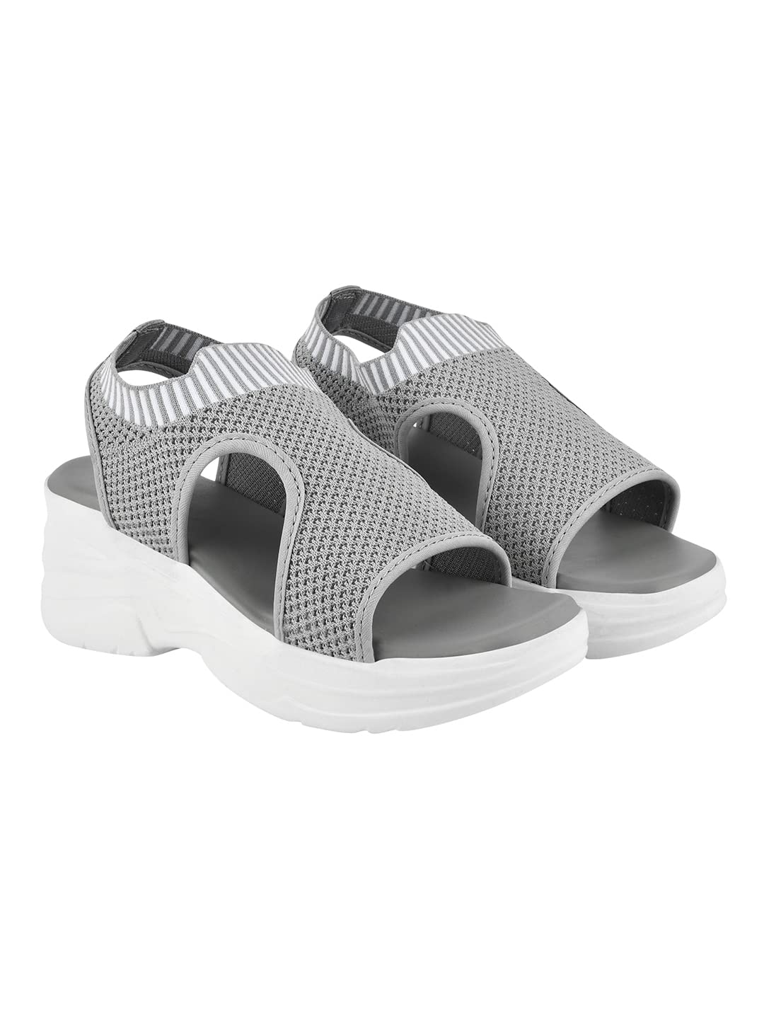 Shoetopia Lightweight Comfortable Trendy Flatforms Grey Sandals For Women & Girls