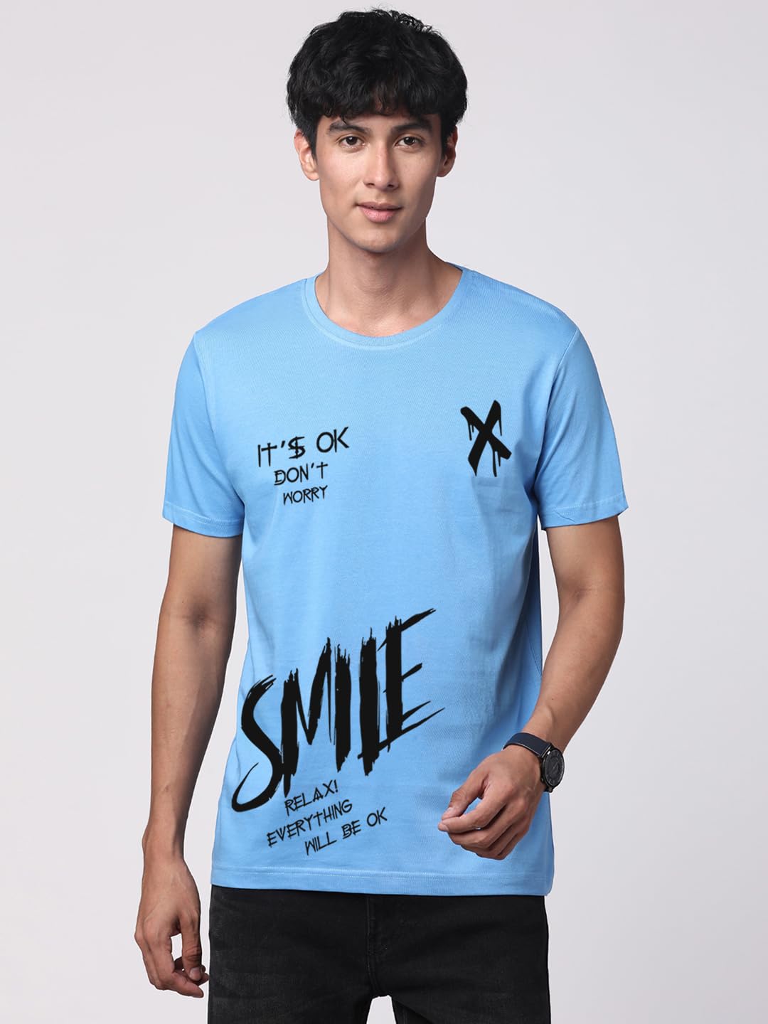 ADRO Mens Smile Printed Cotton T-Shirt_RN24-L2-SMILE-SK
