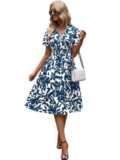 Sheetal Associates Women Casual Regular Sleeves Crepe Printed Fit And Flare Dress Blue