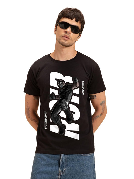 Bewakoof Official Marvel Merchandise MenS Graphic Printed Regular Fit Half Sleeve Round Neck Cotton T-Shirt_ 605515_Black_S