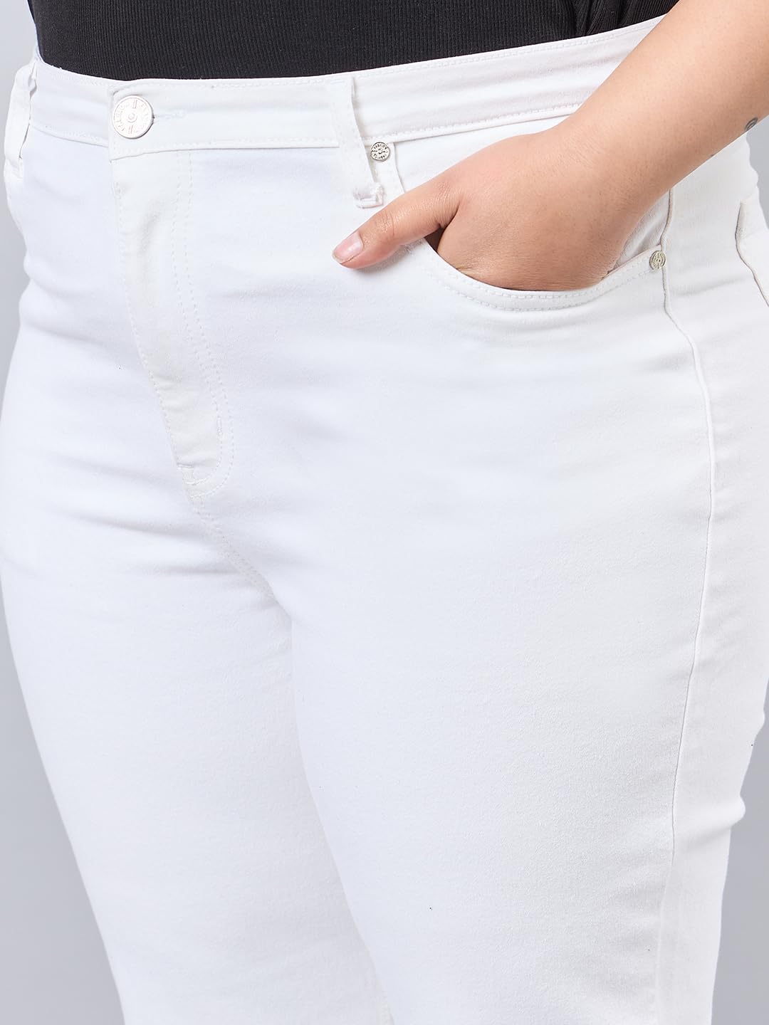 Style Quotient Women Plus Size White Straight Fit High Rise Stretchable Jeans
