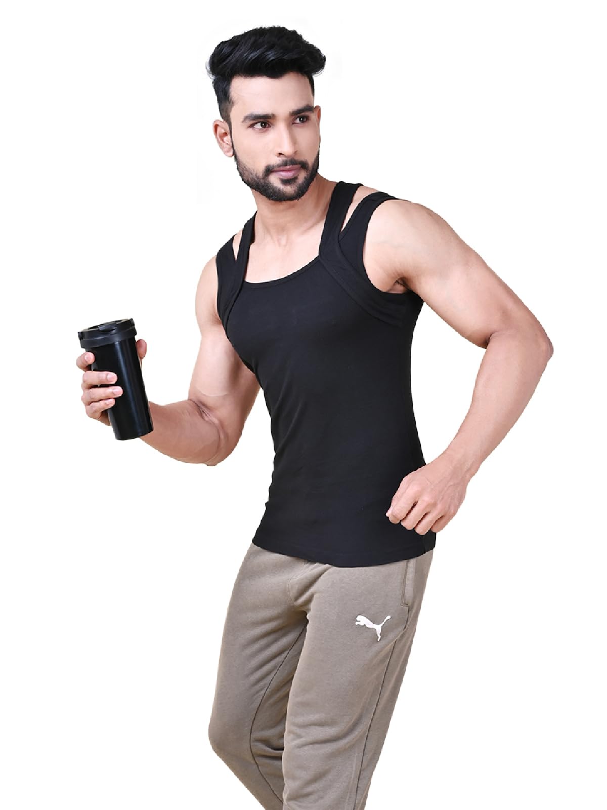 Rupa Solid Standard Colors by Athlefit X Gym Vest for Men, 100% Cotton Breathable and Stretchable Fabric, Racerback with Criss C