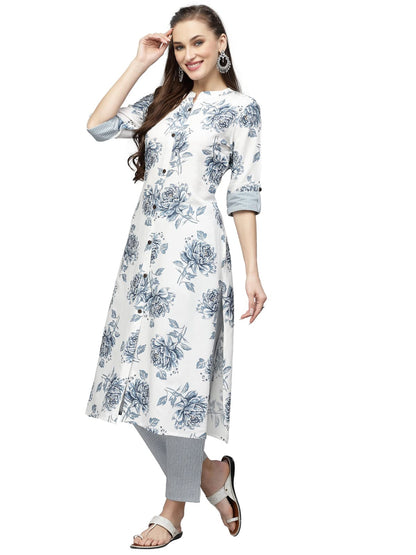 Stylum Women's Printed Rayon A-Line Kurta (White)