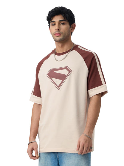 The Souled Store Superman: Look Up Men and Boys Short Sleeves Round Neck Brown Graphic Printed Cotton Breathable Comfortable Cas
