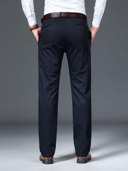AVANOVA Mens Solid Navy Blue Mid Rise Trousers Light Business Style Slightly Stretch Straight Leg Pants for Outdoor Casual Dail