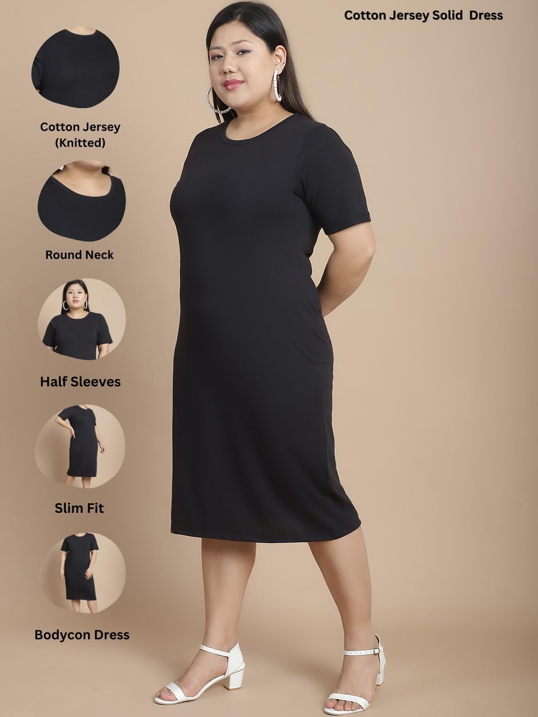 Rigo Cotton Plus Size Bodycon Midi Dress For Women | Slim Fit Full Sleeves Plus Size WomenS One Piece Dress | Casual | Party |