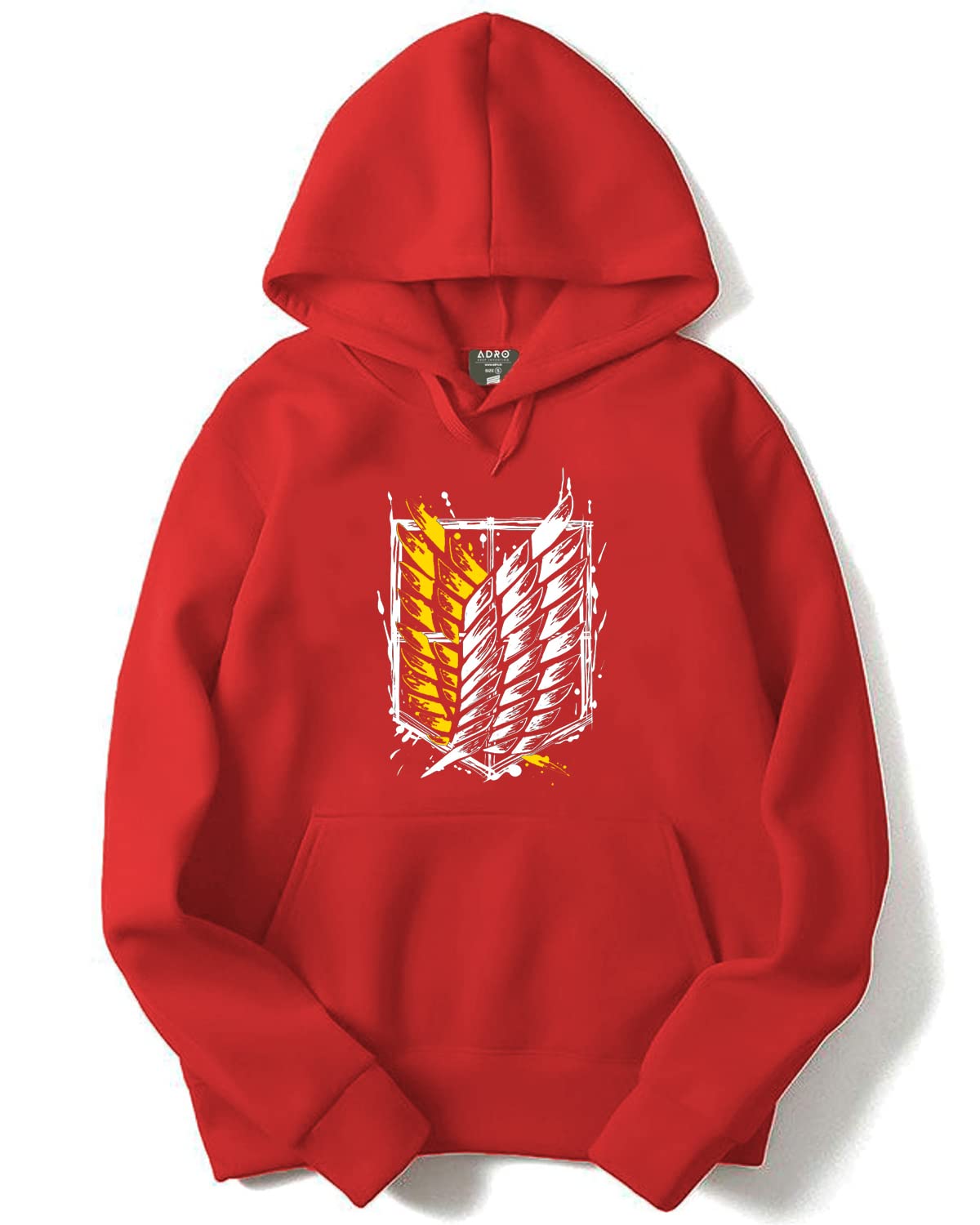 ADRO Men's Cotton Neck Hooded Sweatshirt (H22-1-WINN-RD_Red)