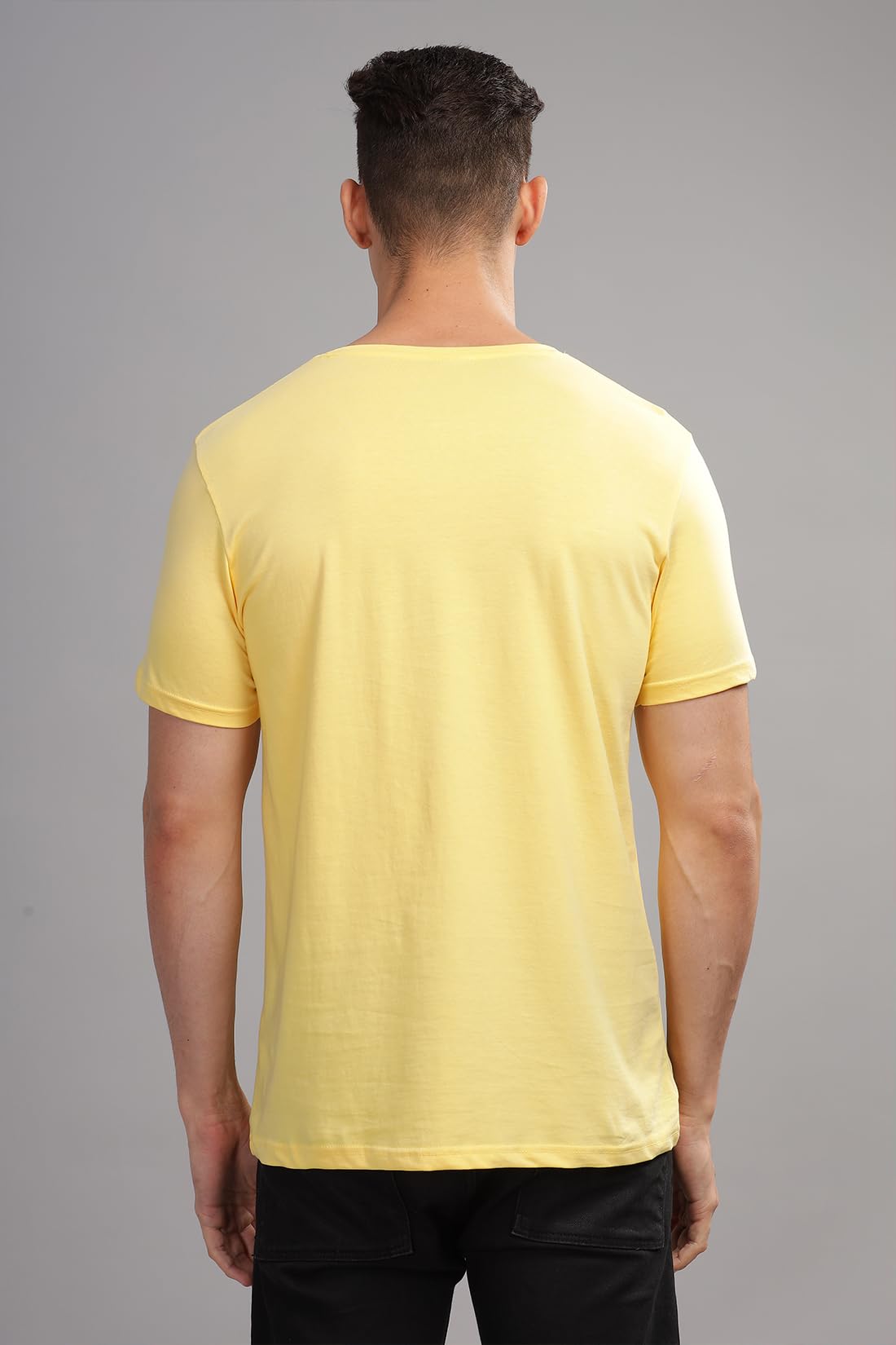 ADRO Men's Solid Regular Fit T-Shirt (RN24-DBA-LY_Light Yellow