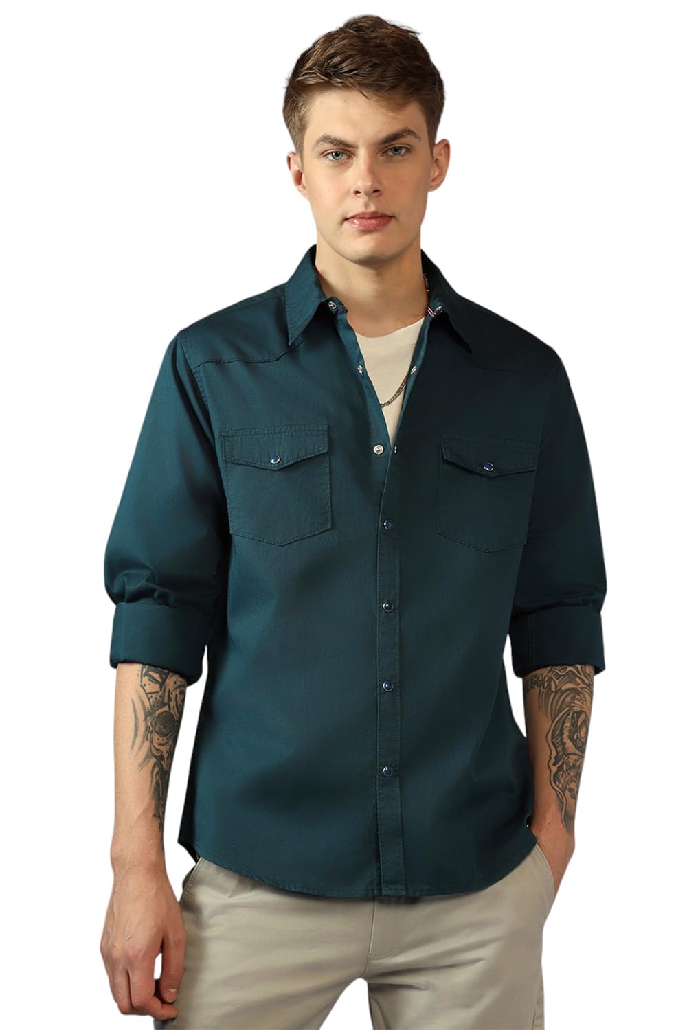Dennis Lingo MenS| Teal| Full Sleeve| Spread Collar| Solid| Regular Fit| Casual Shirt